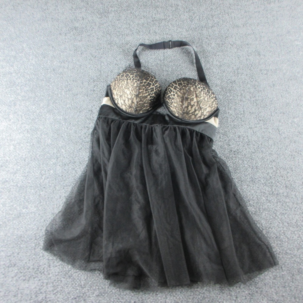 Victoria's Secret Babydoll Gown Womens 34C‎ Black Mesh Animal Print Lingerie